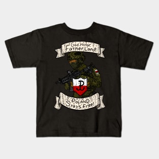 Polish freedom, military soldier. Polska. Kids T-Shirt